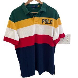 Men’s Ralph Lauren Striped Polo Spellout On Chest Classic Fit Shirt X-Large